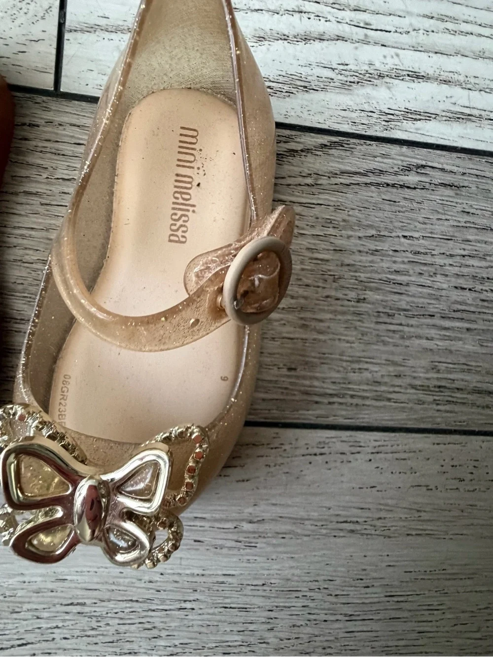 Mini Melissa Metallic Gold Glitter Butterfly Mary Jane Shoes size 6